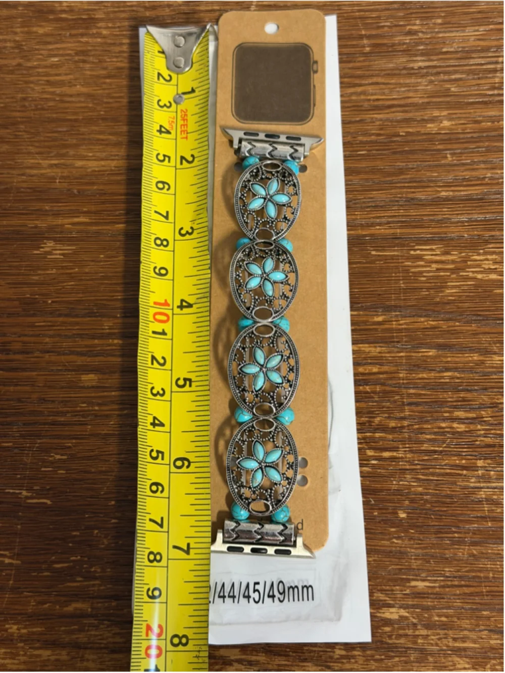 Turquoise Floral Stretch Apple Watch Band 42 44 45 49mm Silver Tone New